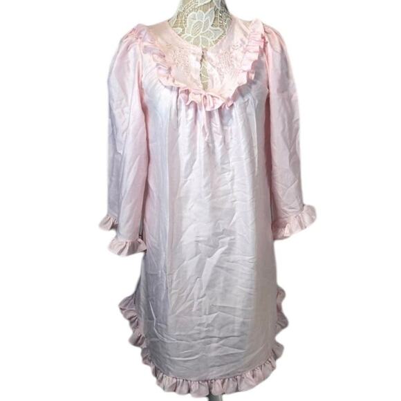 American Vintage ELISSIA nightgown with ruffles & embroidery in pink size small - Picture 1 of 12